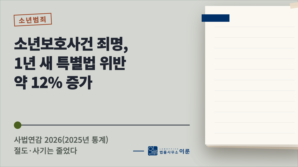 소년보호사건 죄명, 1년 새 절도·사기는 줄고 특별법 위반은 약 12% 늘었다