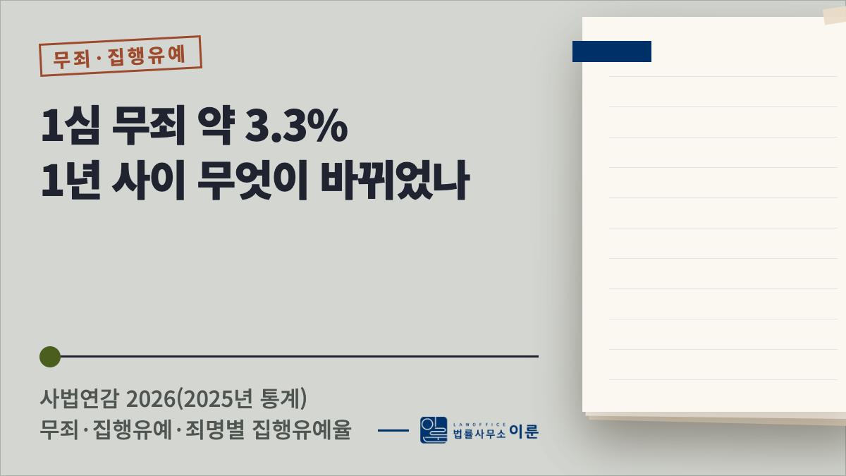 1심 무죄 약 3.3%, 1년 사이 무엇이 바뀌었나 — 2025년 형사재판 무죄·집행유예 통계와 죄명별 집행유예율